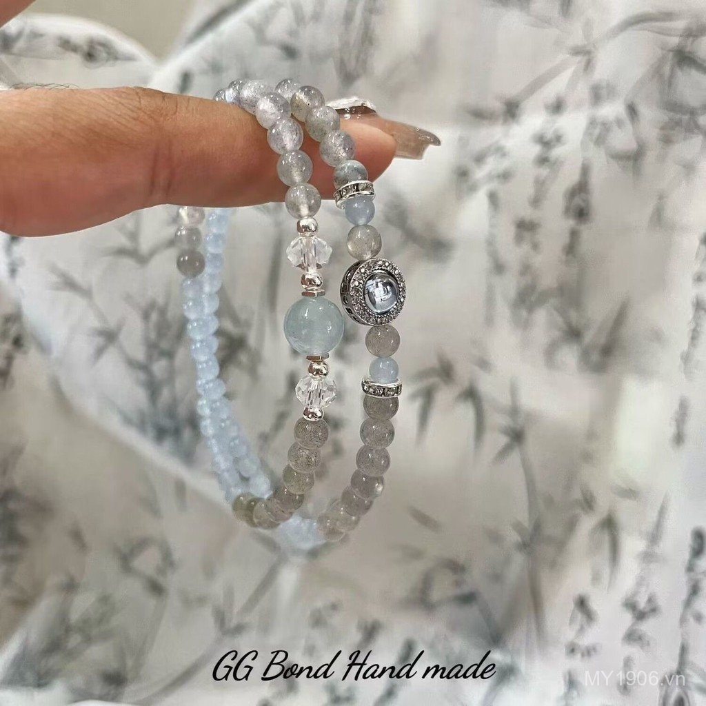 Vòng tay đôi aquamarine màu ánh trăng, phong cách cổ điển, thiết kế nhẹ nhàng dành cho bạn gái
