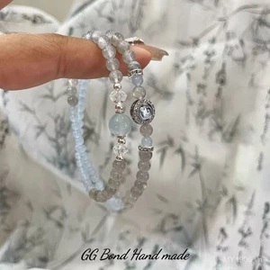 Vòng tay đôi aquamarine màu ánh trăng, phong cách cổ điển, thiết kế nhẹ nhàng dành cho bạn gái