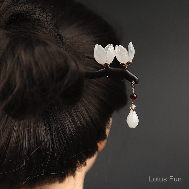 Phụ Kiện Hanfu: Kẹp Tóc Handmade Gỗ Đàn Hương Trong Suốt, Thiết Kế Retro Cung Đình