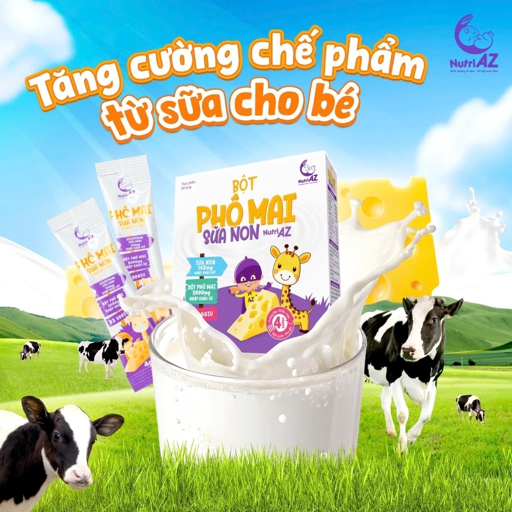 🧀 Bột Phô Mai Sữa Non Cho Bé Ăn Dặm NutriAZ, Mămmy Chính Hãng, Sữa Non Nhập Khẩu, Cho Trẻ Từ 6 Tháng