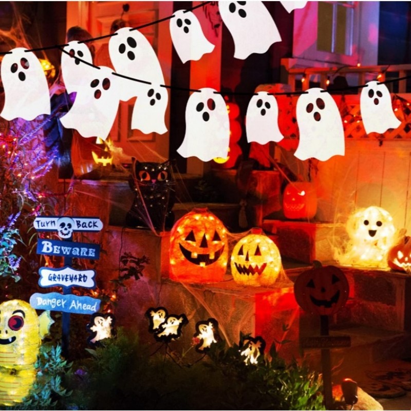 Treo biểu ngữ ma ma ma trắng Cờ ma Halloween - Trang trí ngôi nhà ma ám