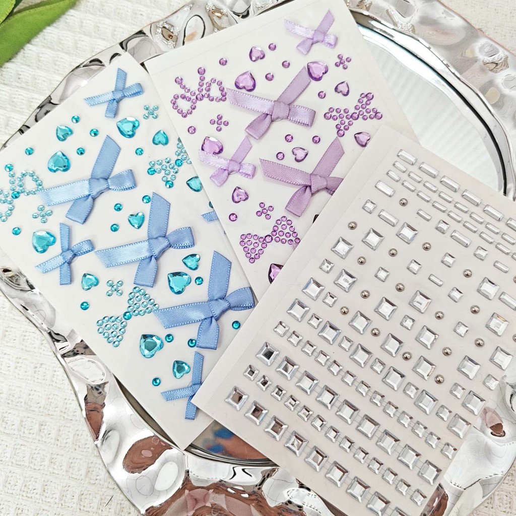 Dễ Dán Loại Bỏ Miếng Dán Mặt Tự Dính - Xanh Tím Kim Cương Giả Ruy Băng Nơ Hình Xăm Tạm Thời - Nhiều Màu Halloween Cosplay Dụng Cụ Trang Điểm
