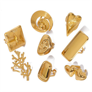 Nhẫn thép không gỉ hình trái tim vuông ốc vít, mạ vàng 18K