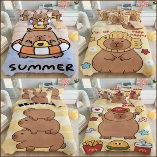 SQ2 Bộ chăn ga gối Capybara dễ thương Khăn trải giường Vỏ chăn gối Phòng ngủ gia đình Có thể giặt được Ký túc xá 3IN1 Phù hợp với QS2