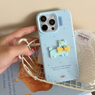 Màu Kẹo Hoạt Hình Dễ Thương 3D Xương Chó Con Sóng Điểm Ốp Lưng Điện Thoại iPhone 17Promax 16Promax 16Pro 12 13 14 15 Pro Max 11 15Plus Silicon Chống Sốc Nữ Vỏ Di Động