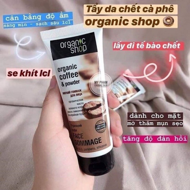 Tẩy tế bào chết Face Cafe Gommage Organic Shop 75ml, Tẩy da chết mặt the face