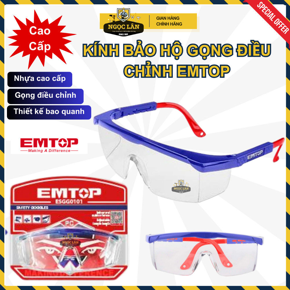 [Chính hãng] Kính bảo hộ lao động EMTOP gọng điều chỉnh 4 vị trí, thiết kế bao quanh cao cấp