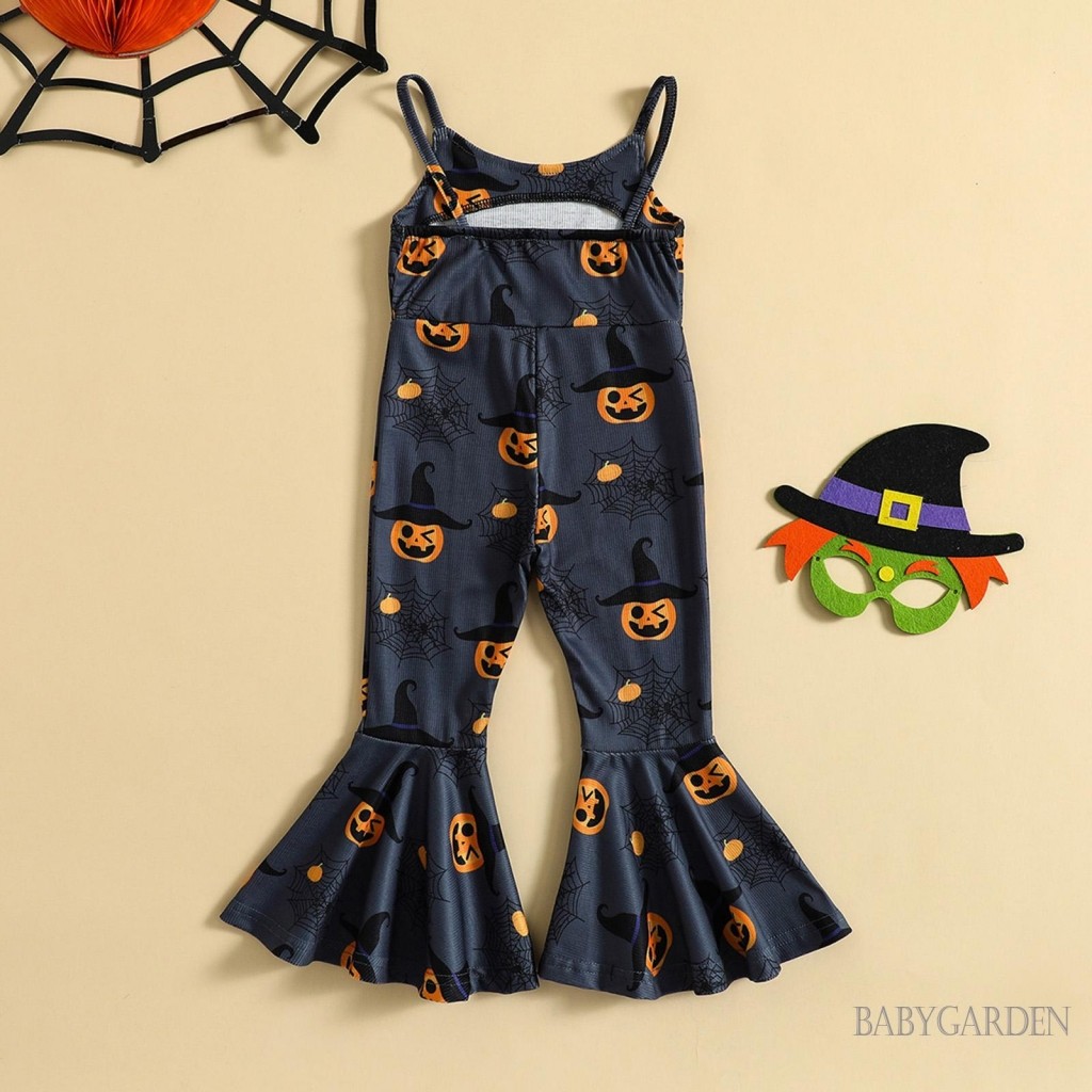 1-5 tuổi Halloween Tập Đi Bé Gái Áo liền quần Không Tay Spaghetti Dây Cao Cấp Một Mảnh Viền loe Body