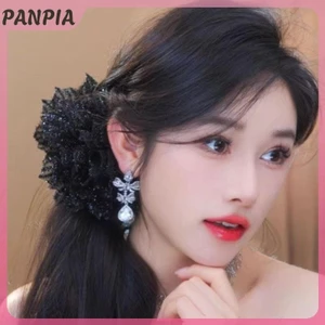 PNPIA-Thời Trang Lưới Đen Hoa Nữ Đuôi Ngựa Kẹp Mũ Đội Đầu Tính Khí Hoa Tóc Móng Vuốt Mũ Phụ Kiện Tóc