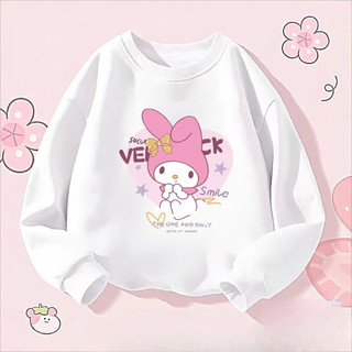 Trẻ em My Melody Kuromi Áo thun cổ tròn dài tay Áo thun hoạt hình nhẹ Trang phục hàng đầu