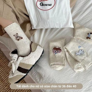 Set 5 đôi tất cao cổ nữ họa tiết thú cưng dễ thương GOMTAT, vớ chân cute chất cotton mềm mịn, co dãn – JIN-2516-CB5