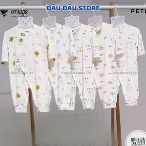 Body Thun Petit Dài Tay Trắng Phối VT Cúc Bấm Mềm Mịn Cho Bé Sơ Sinh 3-9kg VT-BD08 Đậu Đậu Store