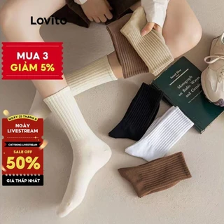 Vớ LOVITO mềm hút ẩm tốt màu trơn phong cách thể dục thường ngày cho nữ L8LD087 (trắng/ trắng ngà/ kaki/ nâu/ đen)
