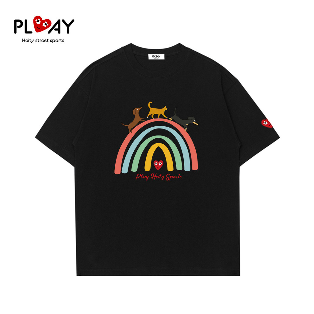 PLAY Áo thun ngắn tay mùa hè in hình chó con cặp đôi thường ngày