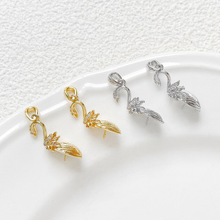 Mặt dây chuyền tự làm 14K mạ đồng màu vàng với sọc zircon, cá vàng, thiên nga và ngọc trai - Phụ kiện vòng cổ