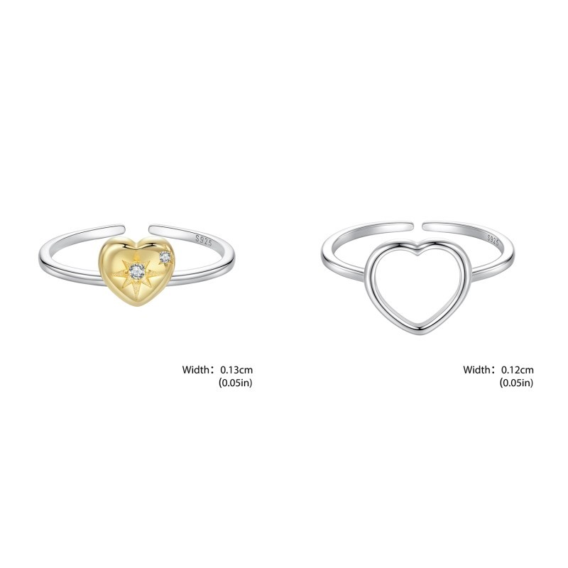 Bamoer 925 Sterling Sliver Nhẫn Có Thể Điều Chỉnh Trái Tim Khớp Trang Sức Thời Trang Quà Tặng Cho Nữ