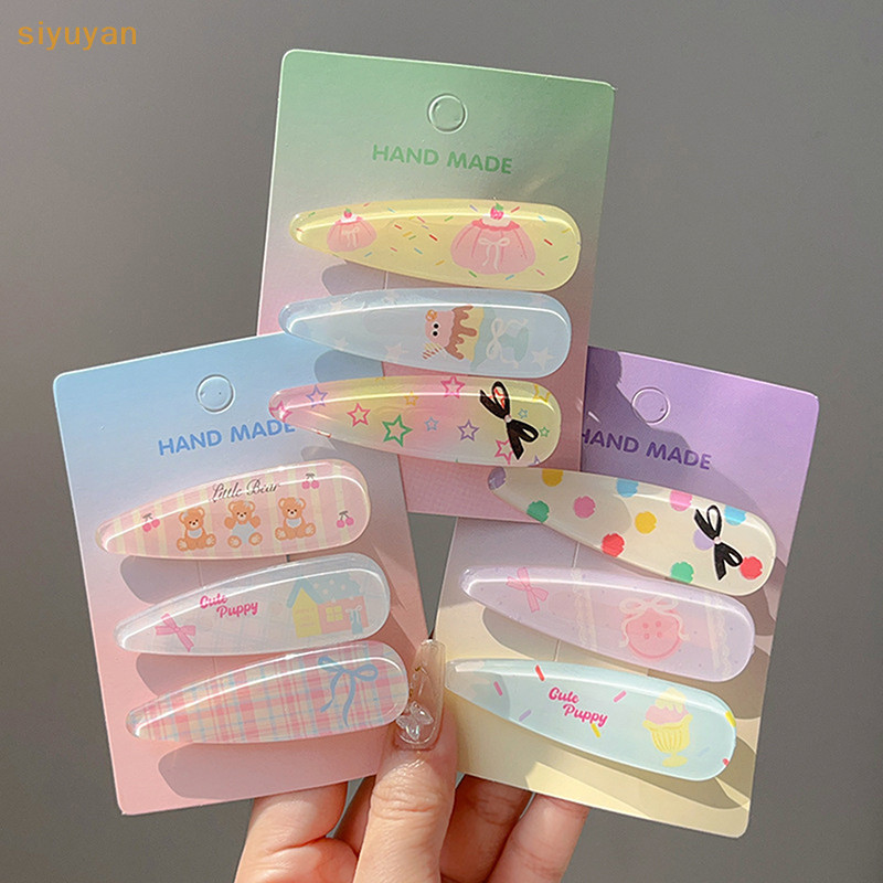 Siyuyan 3 Cái / bộ Kẹo Màu Tóc Nổ Kẹp Mùa Hè Kẹp Tóc Acrylic Barrette Tóc Bên Kẹp Cho Bé Gái Phụ Kiện Tóc VN