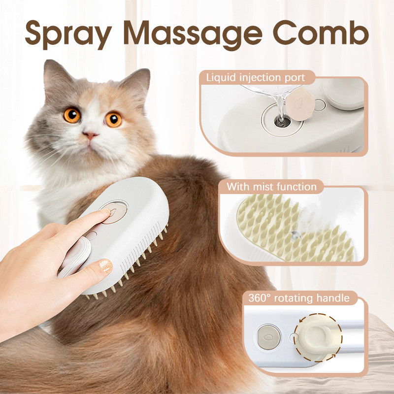 HamshMoc Thú Cưng Massage Lược Xịt Mèo Chó Chải Lông Tẩy Lông Với Răng Mềm Sạc USB Cho Thú Cưng Phụ Kiện Làm Đẹp