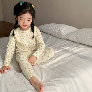 (1-8Y) Đức Nhung Trẻ Em Homewear Thời Trang Bé Gái Dễ Thương Thu Đông Phong Cách Mới Bộ Đồ Ngủ Trẻ Em Bộ Đồ Ngủ Ấm Áp Bộ Hai Mảnh