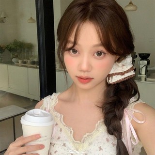 Dây buộc tóc ruột lớn - Phụ kiện tóc - Vòng tóc gấu nhỏ màu nâu - Dây buộc tóc đuôi ngựa cao - Vòng buộc tóc ren vải - Ngọt ngào, dễ thương, phong cách múa ba lê
