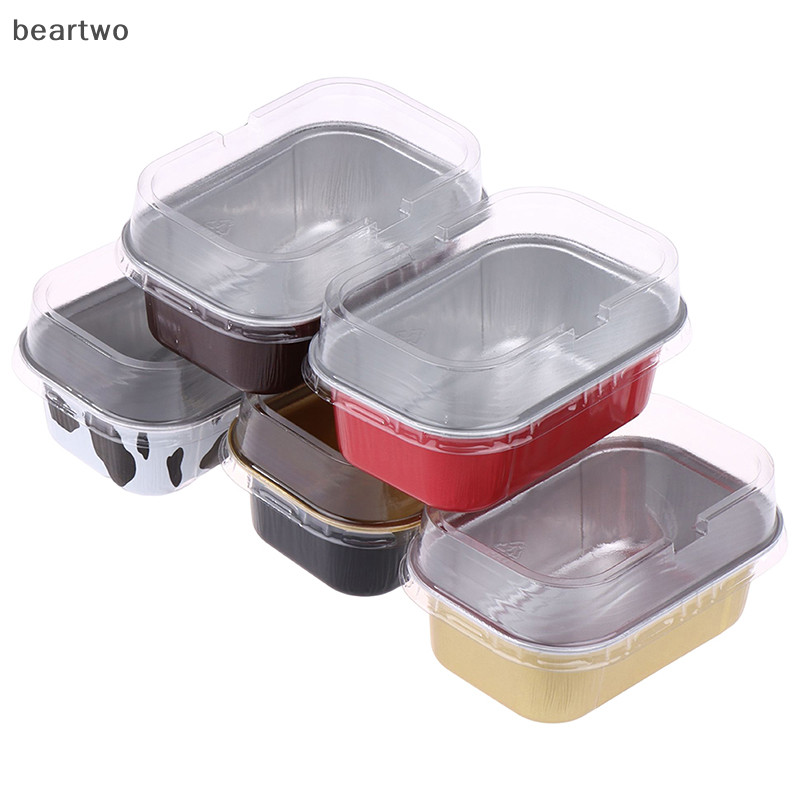 < Beartwo > 10 Cái Khuôn Nướng Bánh Giấy Nhôm Hình Chữ Nhật Có Nắp Dụng Cụ Làm Bánh Ngọt Đẹp