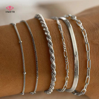Hwetr 6 Chiếc Dây Xích Thời Trang Liên Kết Vòng Tay Bộ Dành Cho Nữ Kim Loại Rắn Dây Xích Xoắn Cuba Vòng Tay Punk Trang Sức Quà Tặng Mới
