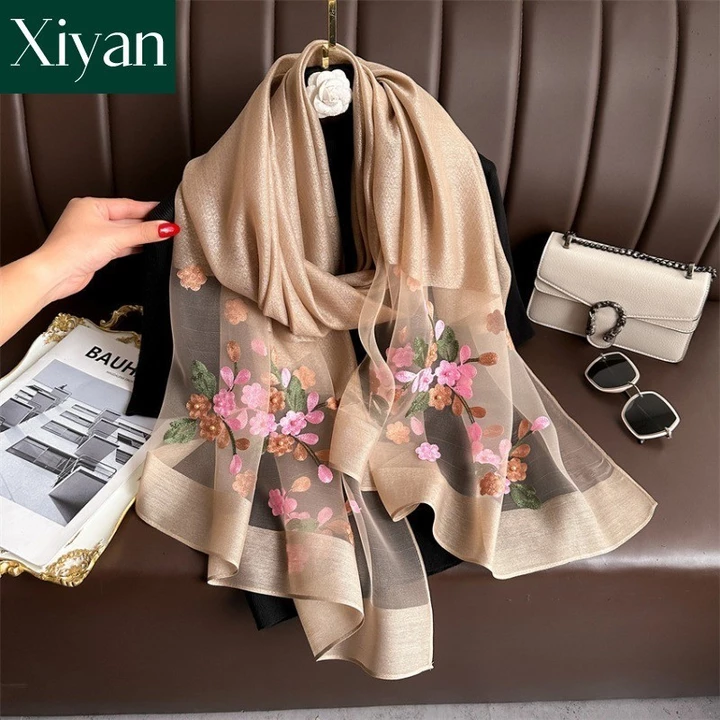 khăn choàng thêu thời trang mới dành cho nữ khăn lụa khăn đi biển khăn choàng chống nắng khăn quàng cổ nữ
