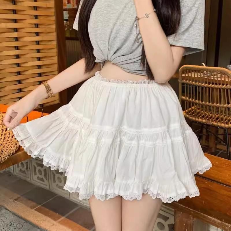 Chân Váy Ngắn Nữ Dáng Xòe PINKSTORE29 Kiểu Viền Ren Phong Cách Xinh Xắn C105