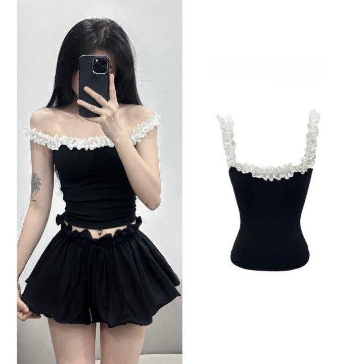 Áo hai dây nữ ôm body phối ren làm điểm nhấn chất thun borip ôm tôn dáng- A350