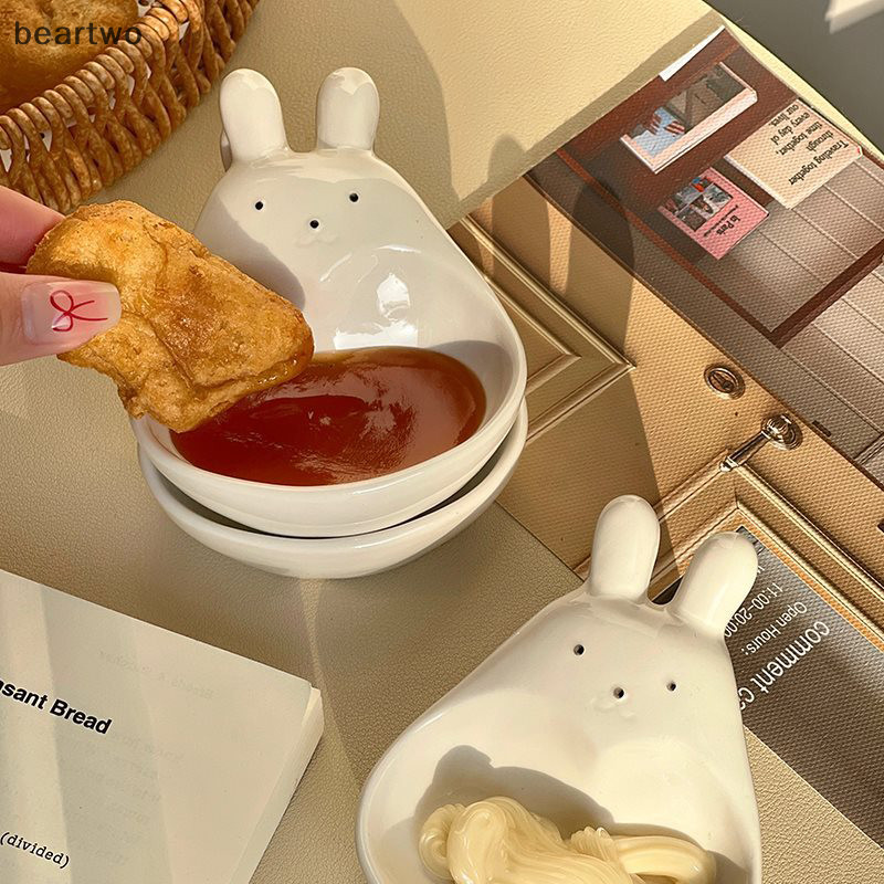 < Beartwo > Đĩa nhúng hoạt hình siêu dễ thương Hộ gia đình Đĩa gốm ba chiều Nước sốt cà chua Đĩa ăn nhẹ Vinaigrette Trắng đẹp