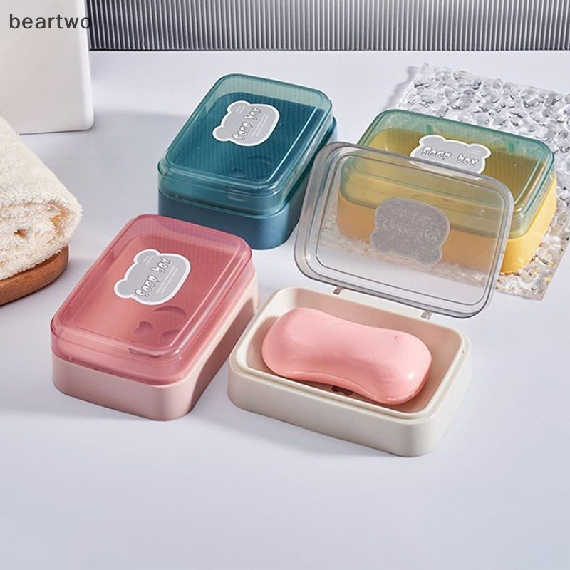 < Beartwo > Xà Phòng Phòng Phòng Tắm Có Nắp Hộp Xà Phòng Nhựa Gia Đình Giữ Xà Phòng Khô Món Ăn Du Lịch Khay Xà Phòng Di Động Hộp Đựng Xà Phòng Hộp Đựng Xà Phòng Đẹp