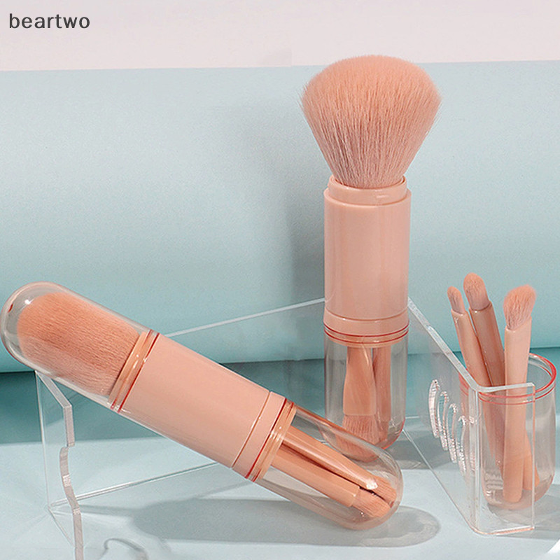< Beartwo > Bộ cọ trang điểm du lịch 4 trong 1 Bàn chải Kabuki có thể thu vào và 3 bàn chải nhỏ cho mắt có kẽ hở mềm Di động nhỏ để chạm vào Đẹp