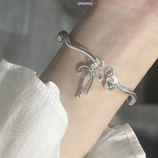 💕Dy💕Vòng tay bạc mặt hình nơ chuông có thể điều chỉnh kích thước thời trang nữ