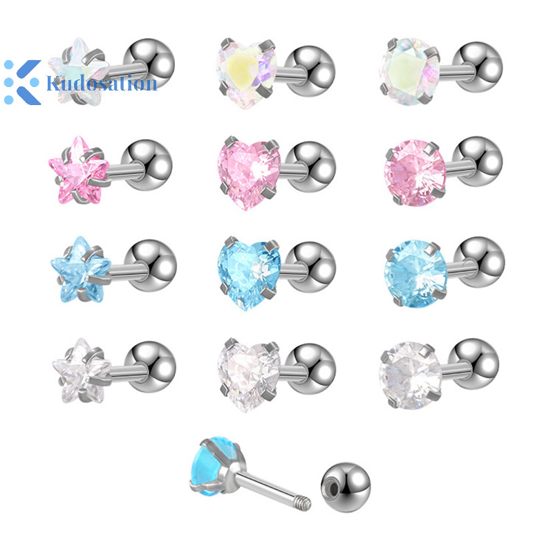 Kudosation 1 Thời Trang Đơn Giản Pha Lê Zircon Tai Bông Tai Thép Không Gỉ Sụn Xoắn Tai Xương Móng Tay Bông Tai Cho Nữ Đảng Tối Giản Trang Sức