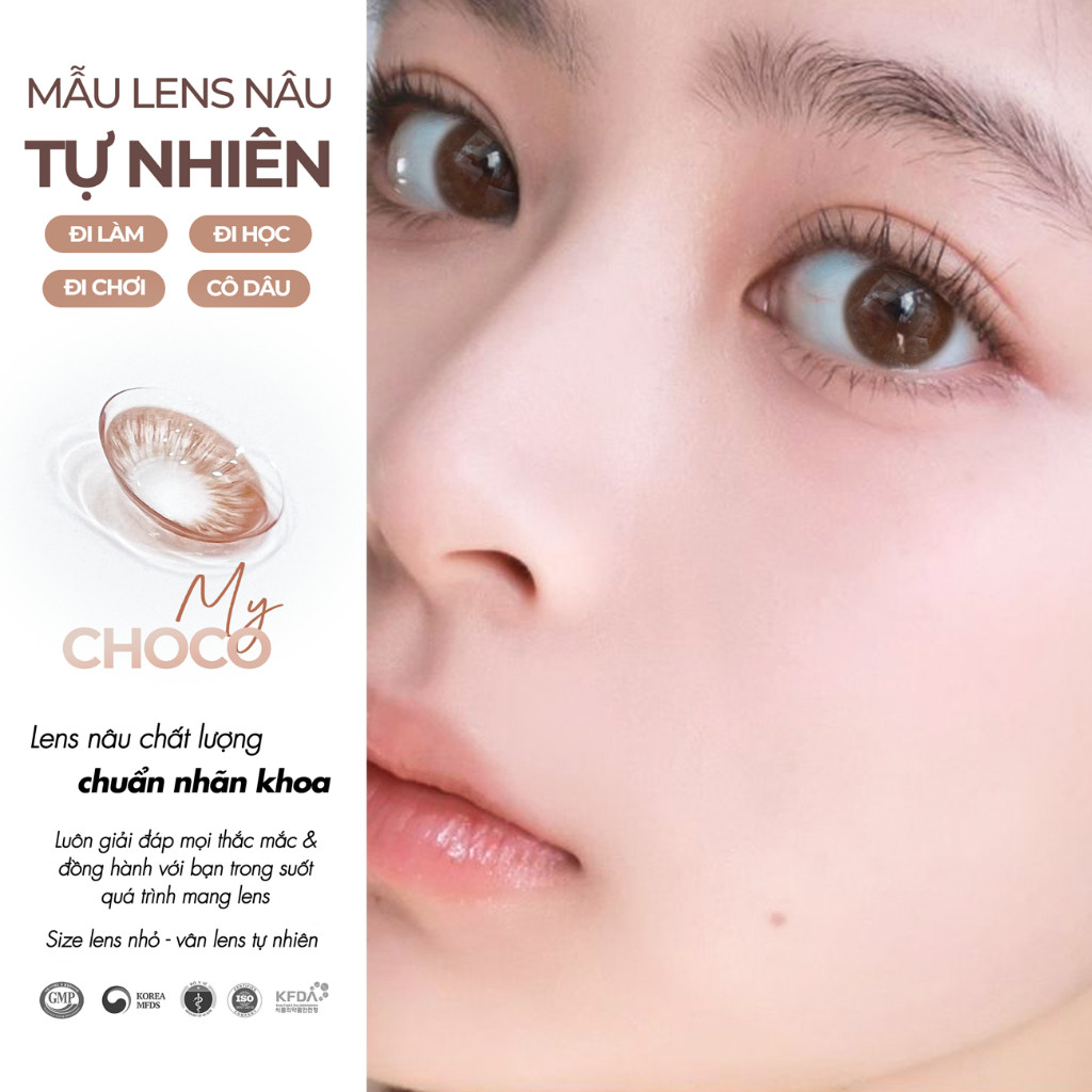 Lens cận nâu tự nhiên MY CHOCO 💥HÀNG CAO CẤP💥 Kính áp tròng có độ cận từ 0-8, chất liệu Silicone êm mắt, đường kính 13.5