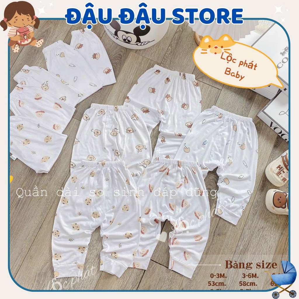 Set 10 Quần Dài Quần Chục Đáp Đũng Thun Lạnh Sơ Sinh Cho Bé Gái Trai Bỏ Bỉm 3-9kg Vải Thun Lạnh [QL005] Đậu Đậu Store