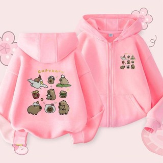 2024 Capybara Kun Áo Khoác Bé Gái Zip Up Áo Khoác Dễ Thương Trẻ Em Thu Đông Áo Khoác Ngoài Phong Cách Hợp Thời Trang