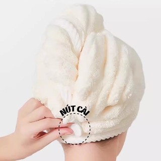 Combo 2 Mũ Quấn Tóc Siêu Thấm Hút Nhanh Khô, Khăn Lau Tóc Lọn Bông To Siêu Thấm (2 cái mix màu)