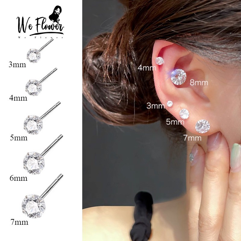 WeFlower 1 Sang Trọng S925 Bạc Sáng Pha Lê Lớn Xuyên Bông Tai Cho Nữ Bé Gái Không Gây Dị Ứng Tai Đinh Trang Sức Phụ Kiện