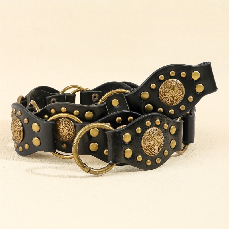 FL Rivet Studded Bò Cô Gái Thắt Lưng Hình Bầu Dục Đĩa Corset Dân Tộc Thắt Lưng Cho Thường Ngày Trang Trọng