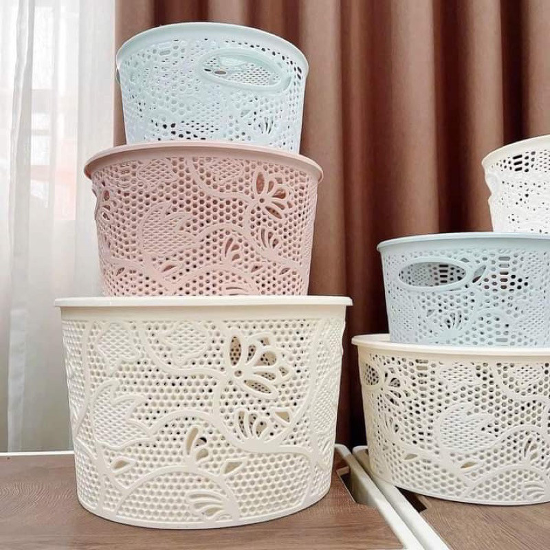 Rổ nhựa tròn hoa có nắp màu mới VIỆT NHẬT cực đẹp 3390