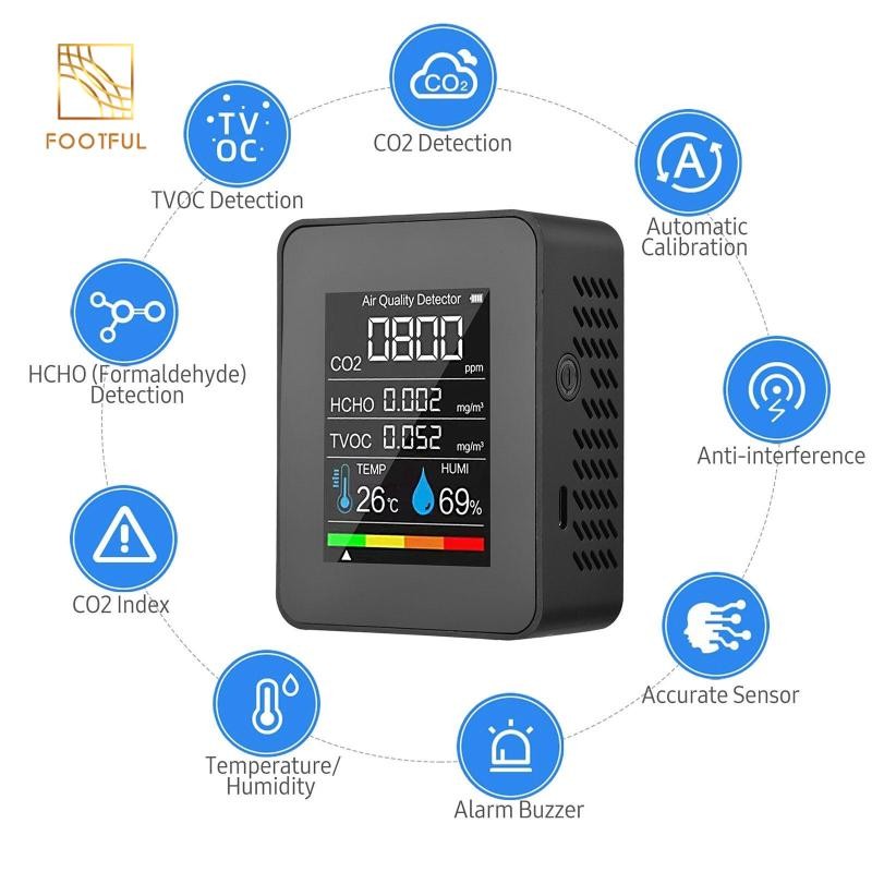 Máy kiểm tra chất lượng, màn hình, Máy phân tích CO2 cao cho sân,máy đo co2 trong nhà, Phát hiện trong nhà và ngoài trời Thử hcho tvoc pm2.5 / 1.0 / 10