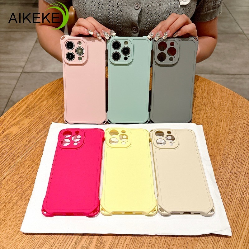 Tương Thích Cho iPhone 16 15 14 Plus iPhone 16 15 14 13 Pro Max 16Pro 15Pro 14Pro Ốp lưng Mờ Mờ Đơn Giản Mềm Silicon Ốp Lưng Có Túi Khí Có Dây Buộc Lỗ