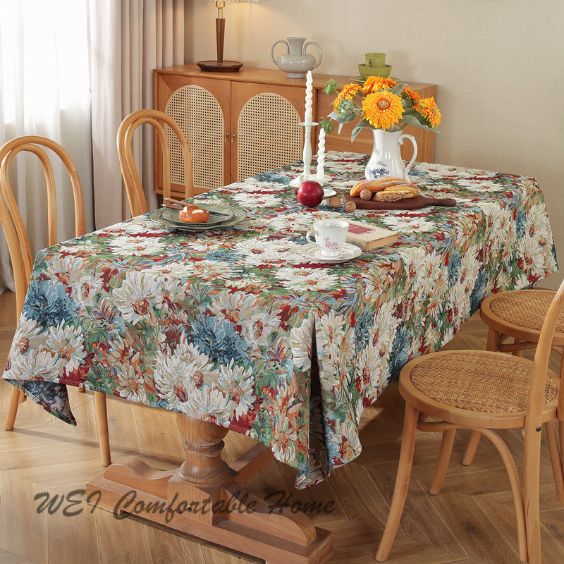 Khăn bàn vải Jacquard chống bụi dày phong cách sơn dầu cổ điển kiểu Mỹ