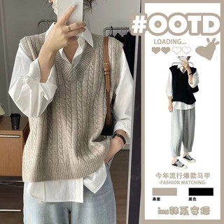 Áo len mẫu mới Áo Gilê Nữ Áo Gilê kiểu Tây cổ chữ V dệt kim cỡ lớn rộng rãi mặc ngoài áo không tay mặc ngoài cho nữ
