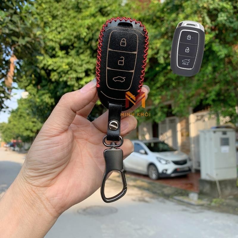 Bao da chìa khoá Huyndai Santafe 2019-2020,Kona ,Accent 2018-2020 loại 3 nút da thật