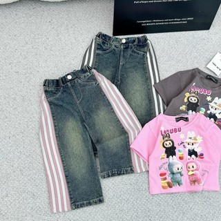 S281-Set áo thun phối quần jean dài sọc cho bé gái Size từ 8-30Kg