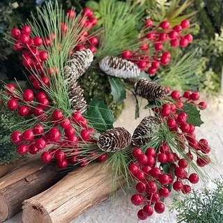 Giáng Sinh Quả Đỏ Nhánh Nhân Tạo Holly Berry Thân Cây DIY Vòng Hoa Đảng Xmas Cây Trang Trí