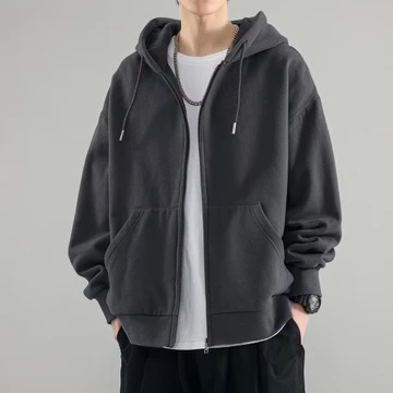 [IDO] Áo khoác có mũ trùm đầu Áo thun Cotton giả sự rung cảm của Mỹ Áo khoác có mũ trùm đầu Áo khoác nam mùa thu thanh niên Áo khoác Cardigan cổ điển Áo khoác dây kéo phù hợp cho mọi trận đấu