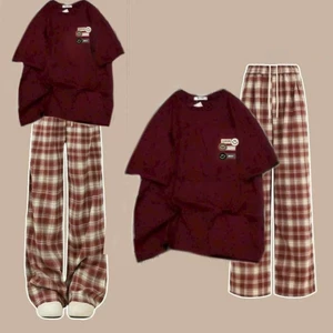 Tổng hợp các sét bộ quần suông kẻ caro+mix áo phông Form rộng cotton - LUCKY-shopthubio98